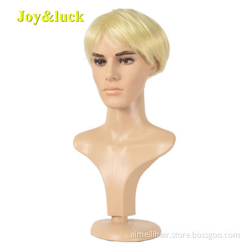 Blond Male Wholesale Mens Hair for Blonde Color Party or Cosplay Wigs Man Straight Men Wigs Short Natural Synthetic Hair Wigs